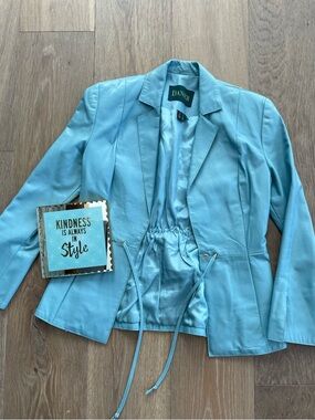 Danier Light Blue Leather Drawstring Blazer Jacket